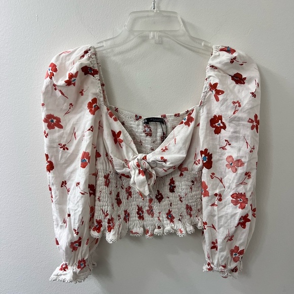 Zara White and Red Floral Blouse - Picture 1 of 4